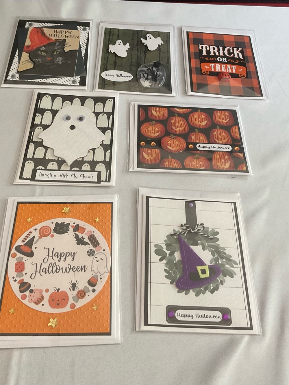 ( Set of 7 ) Handmade Halloween Greeting Cards